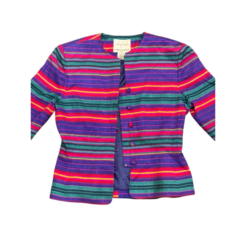 Vintage Adrianna Papell Women’s Safe Silk Colorful Striped Jacket Size 4P - Picture 6 of 8
